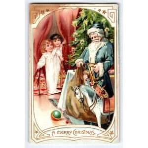 Vintage 1907 Raphael Tuck Santa Claus Christmas Postcard with Children & Tree